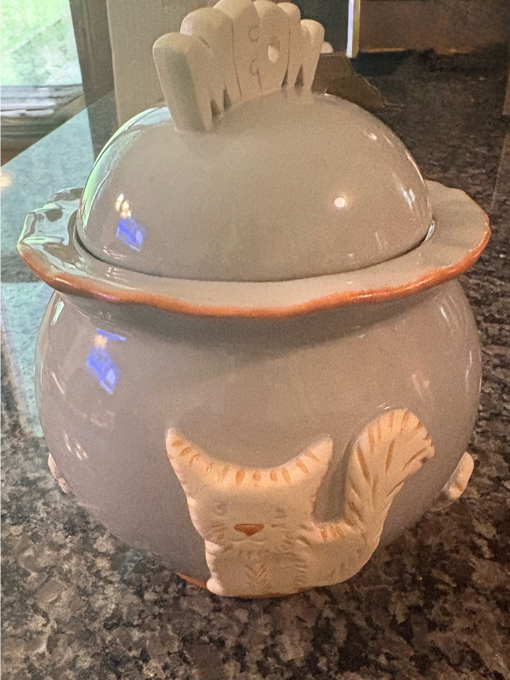Carmel Ceramica "Meow" Cat Treat Jar - Gray Stoneware